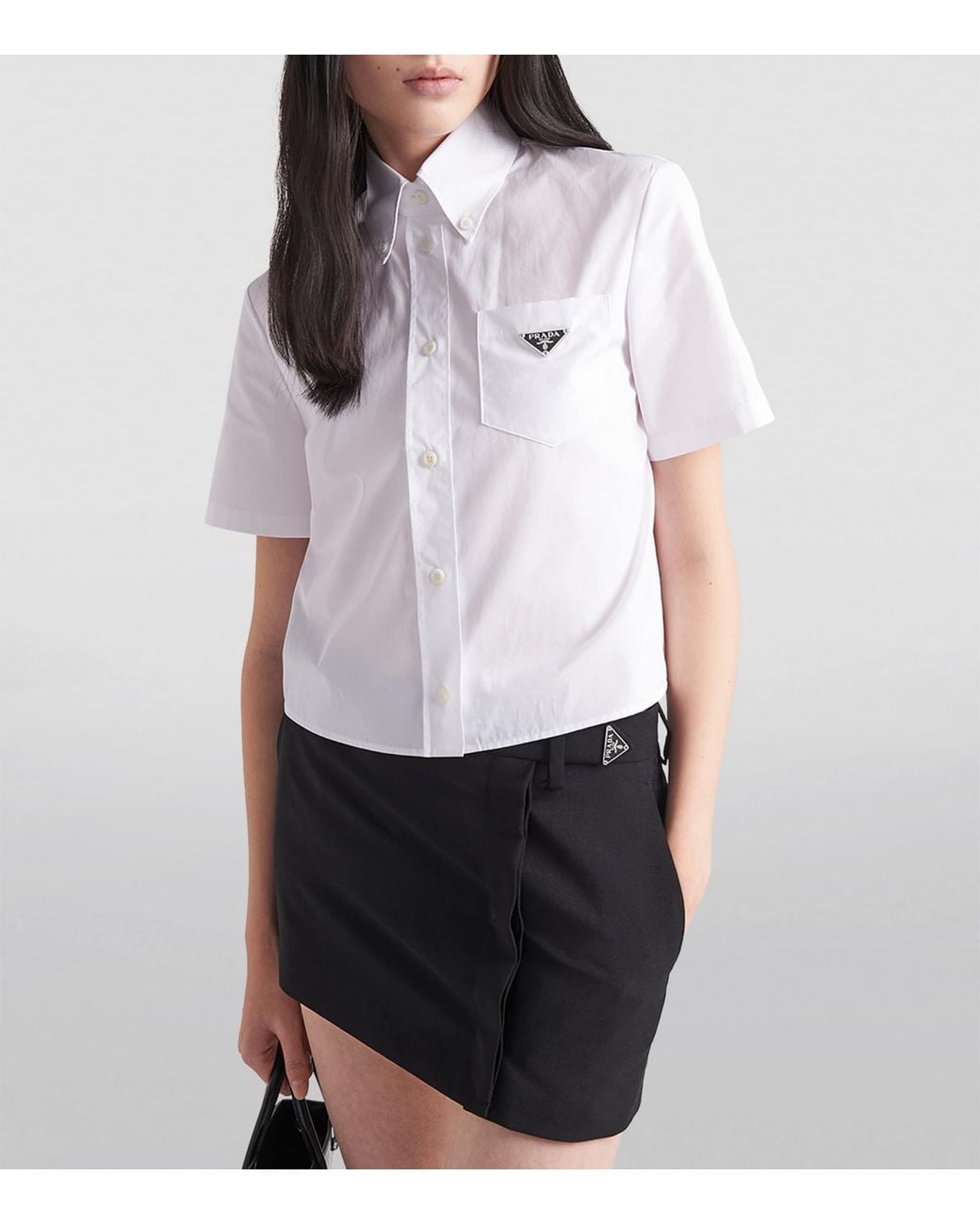 Prada White Logo-Plaque Cropped Cotton Shirt