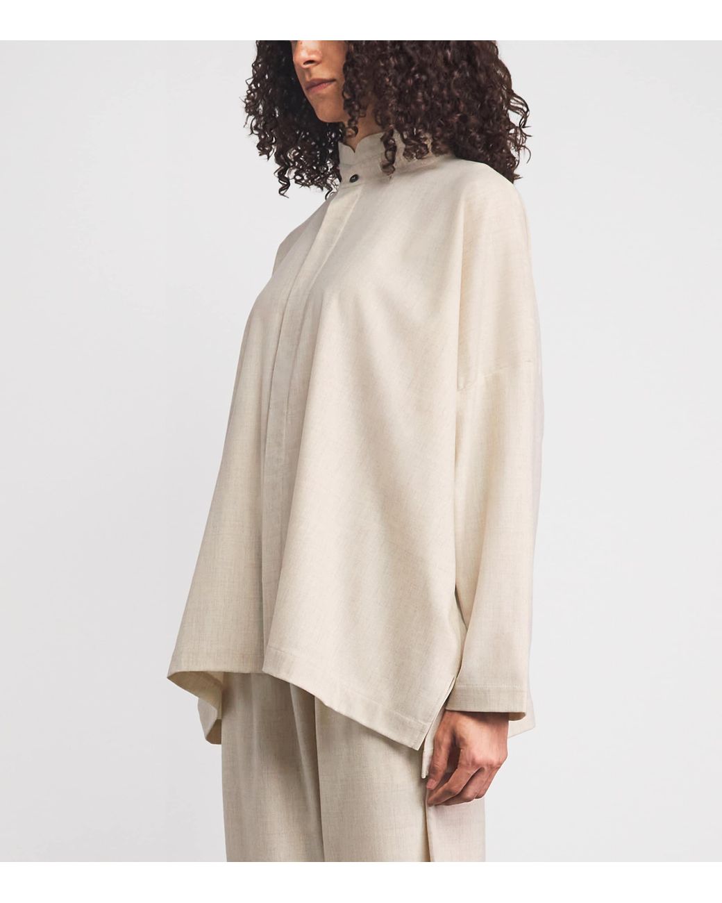 Eskandar Natural Virgin Wool-Cashmere Double Stand-Collar Shirt