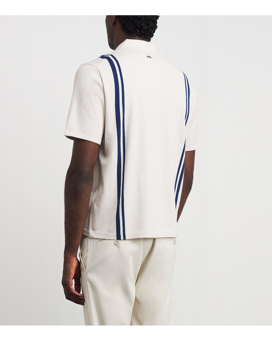 J.Lindeberg White Rylan Stripe Knit Golf Polo Shirt for men