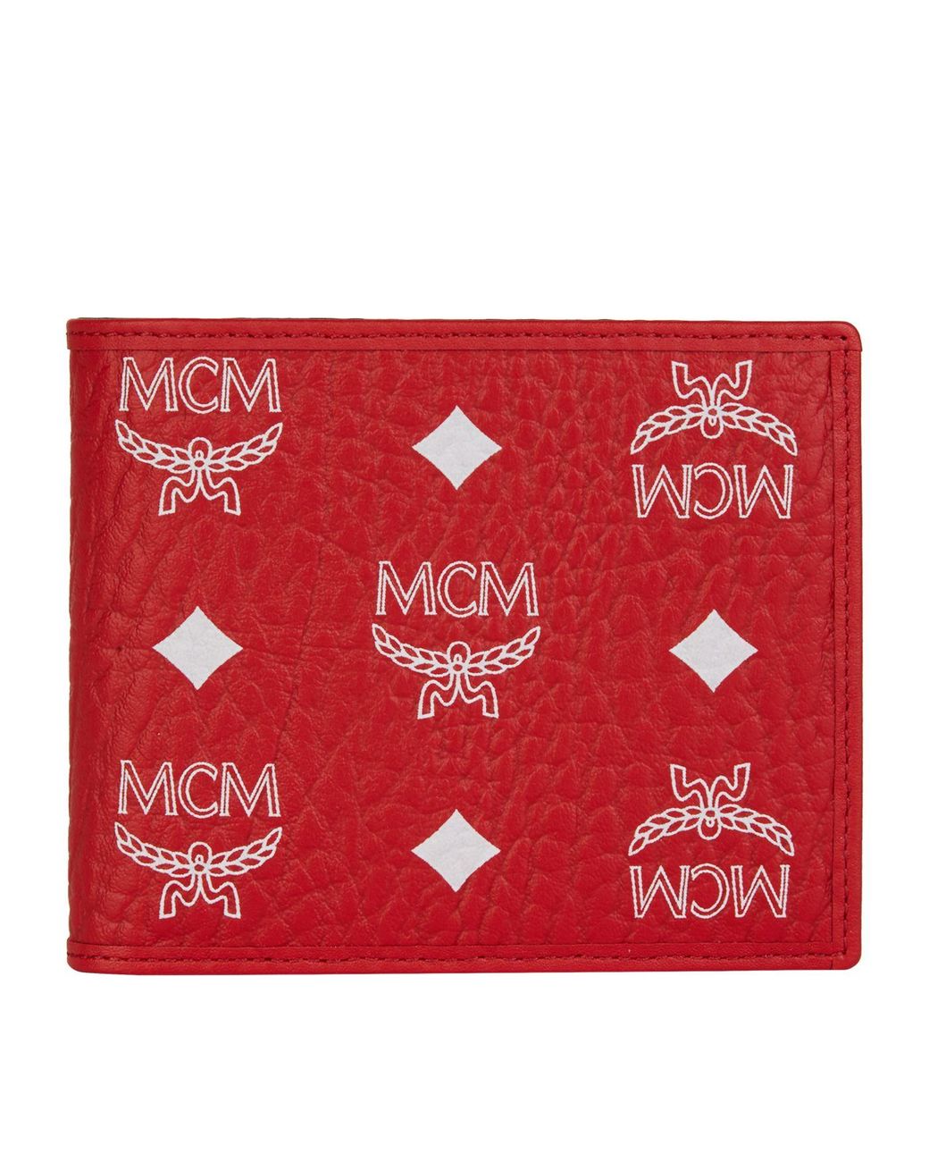 MCM Logo Visetos Bifold Wallet in Red | Lyst