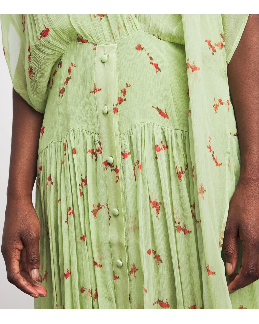Ganni Green Organic Silk Floral Midi Dress