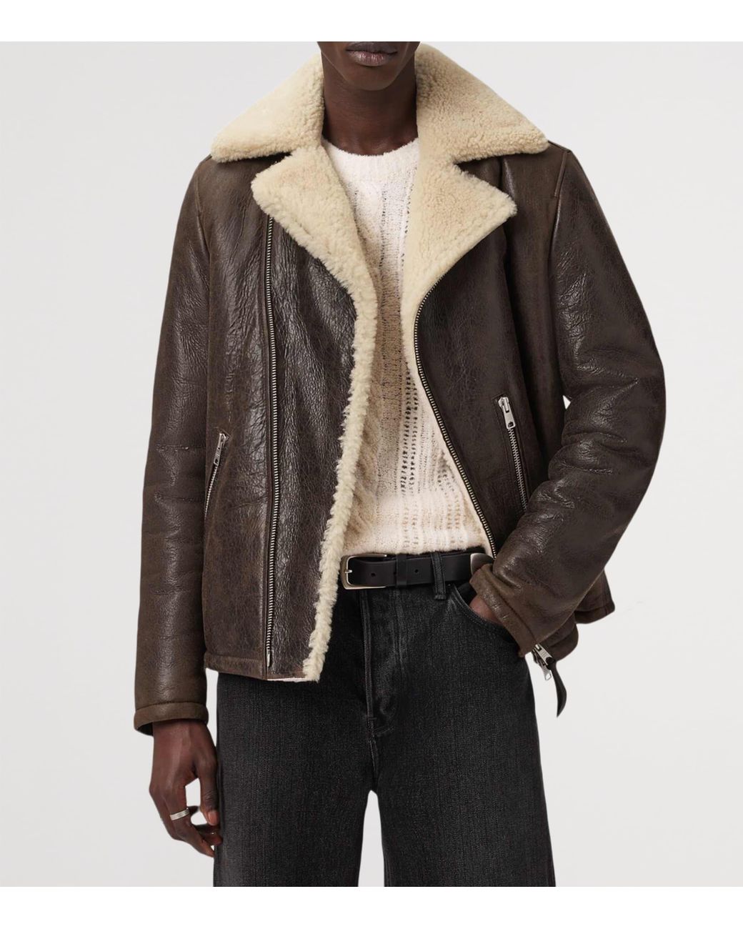 AllSaints Brown Leather Xylon Biker Jacket for men