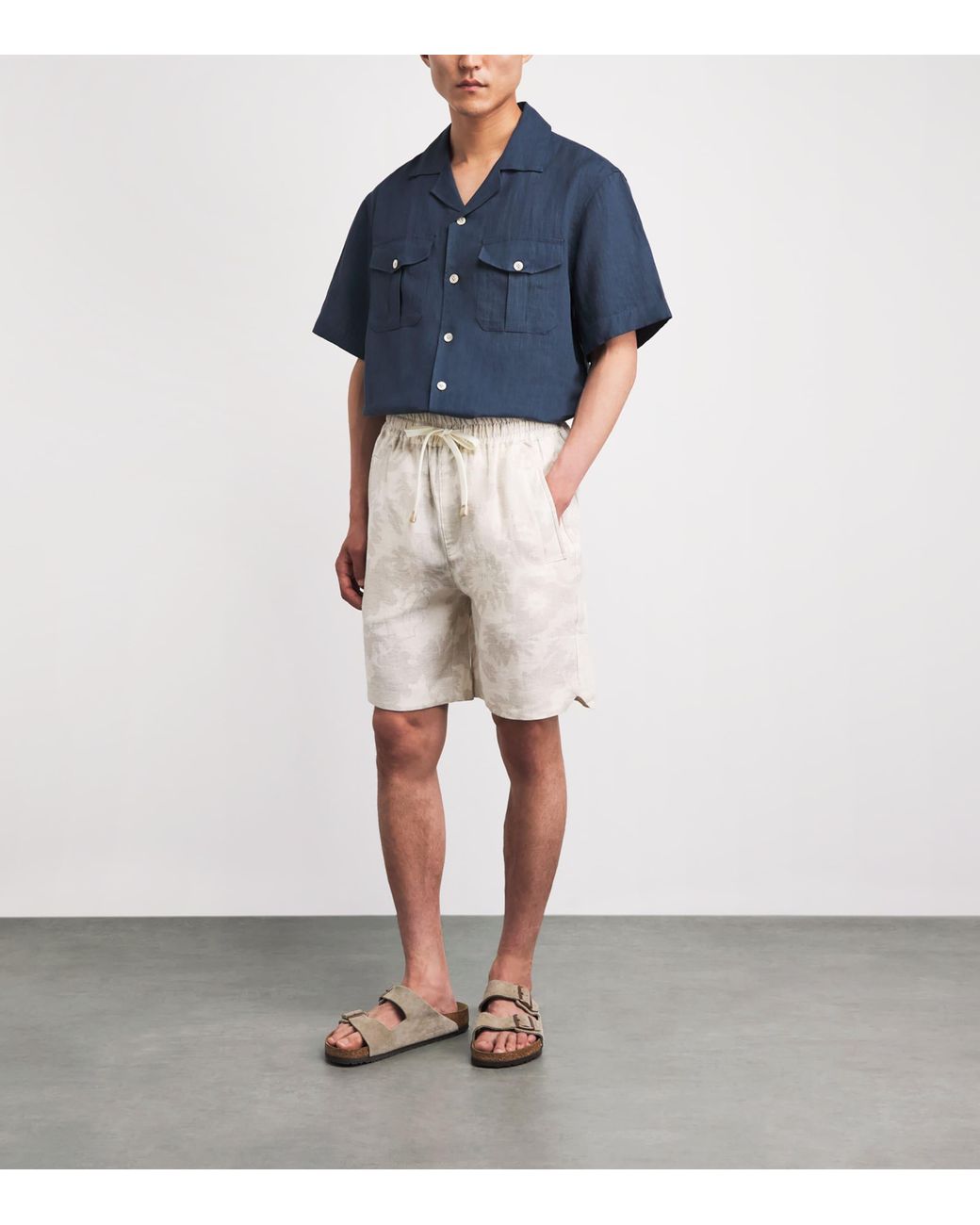 Eleventy Natural Linen Printed Bermuda Shorts for men