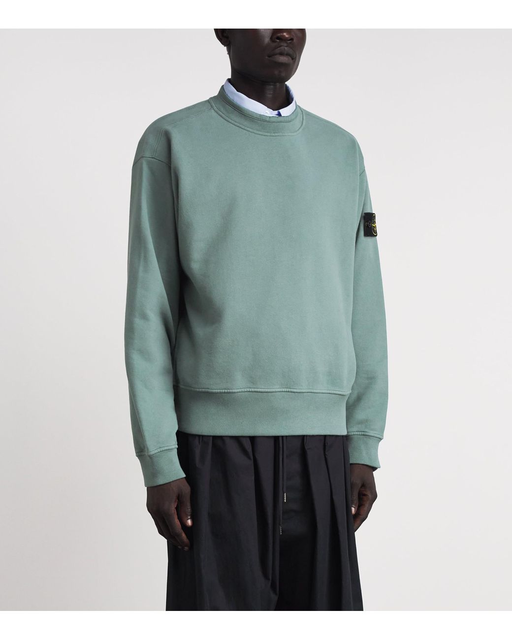 Stone Island Green Cotton Rib-Knit Compass Sweatshirt for men