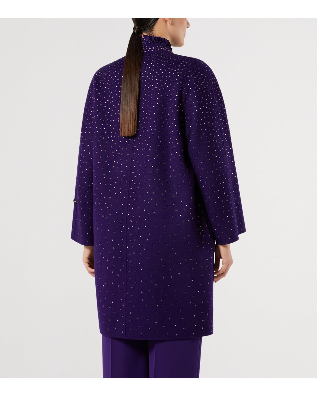 Marina Rinaldi Purple Virgin Wool-Cashmere Embellished Coat