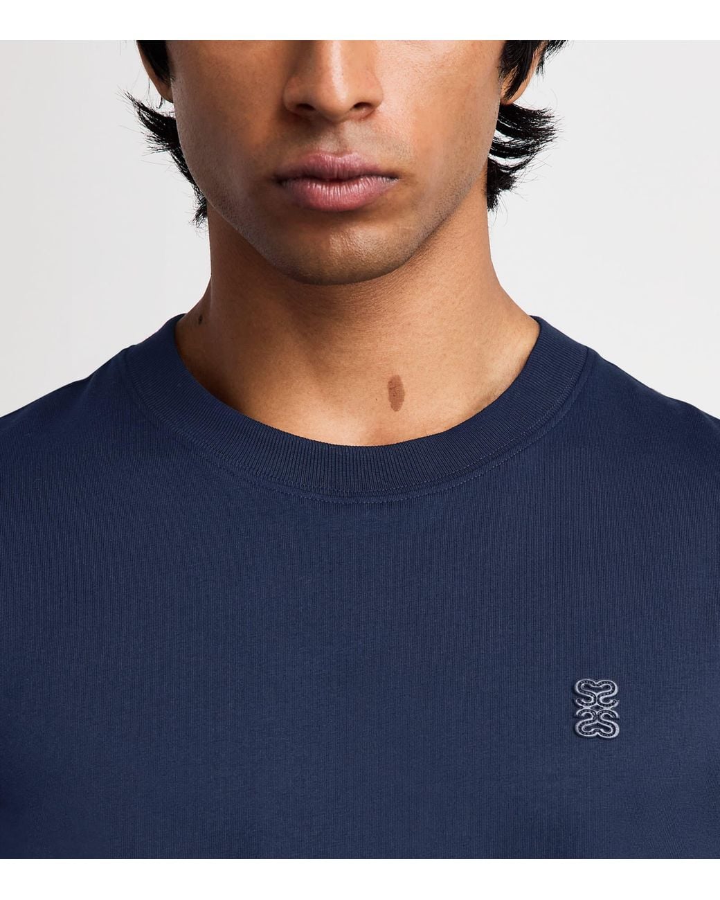 Sandro Blue Cotton Logo-Patch T-Shirt for men
