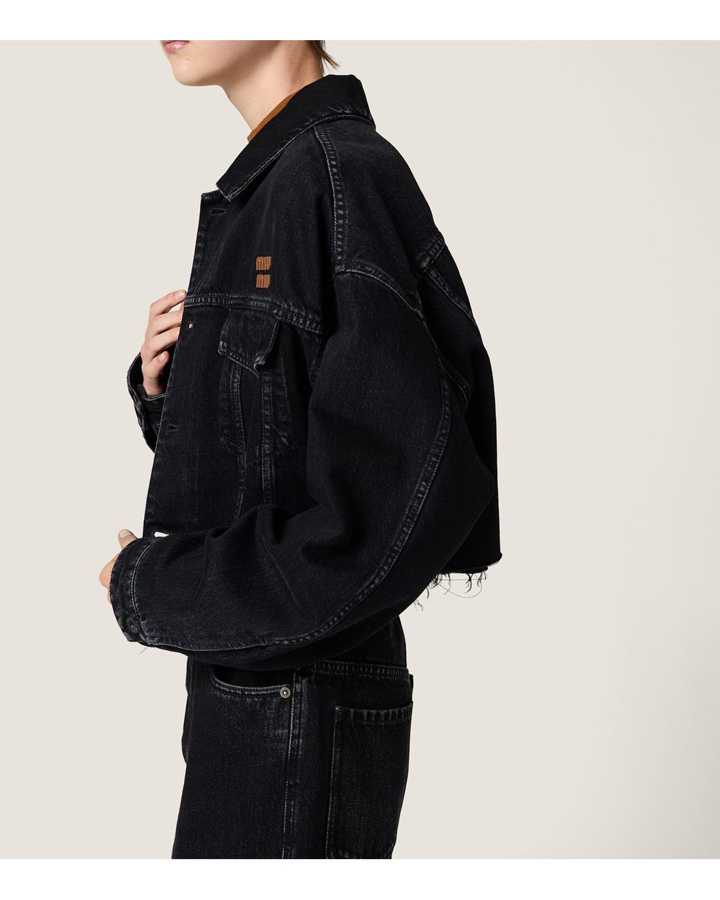 Miu Miu Black Raw-Hem Denim Jacket
