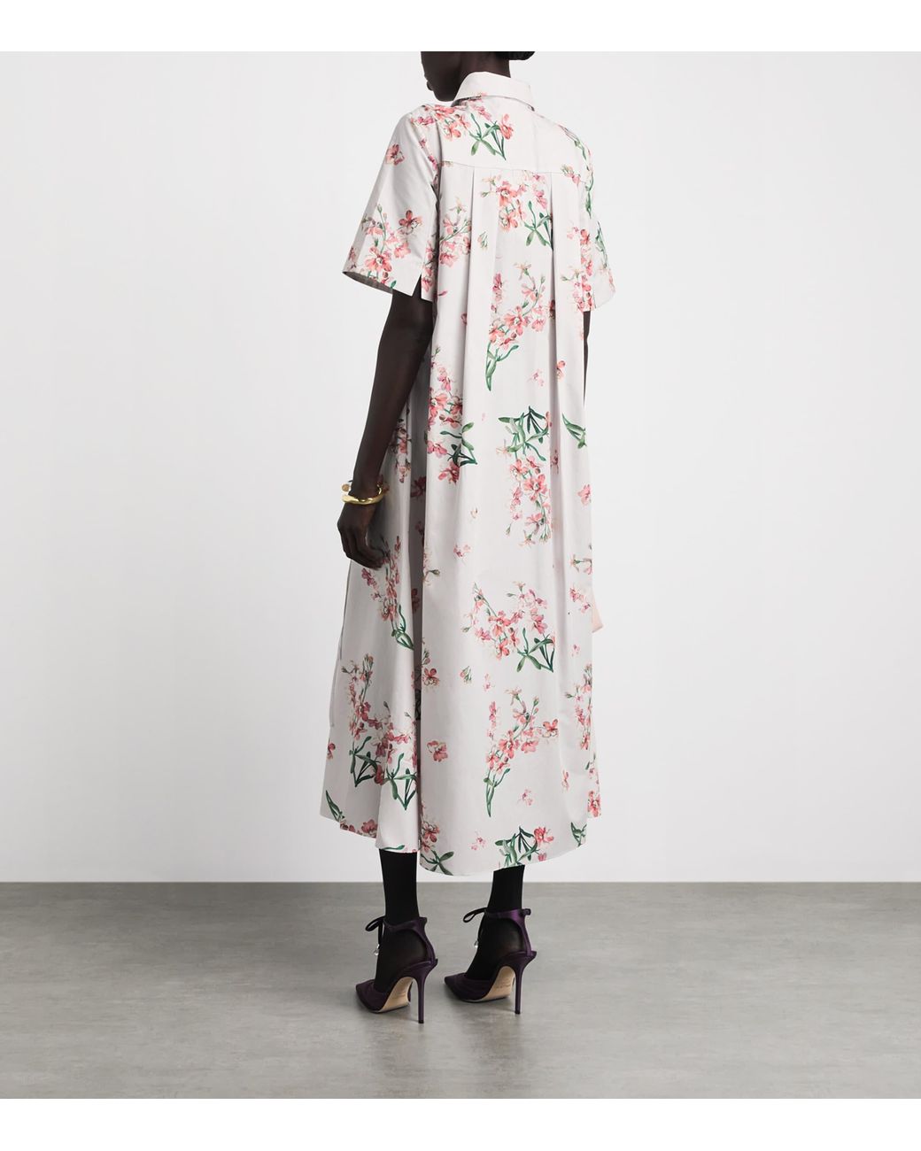 Erdem White Cotton Floral Midi Shirt Dress
