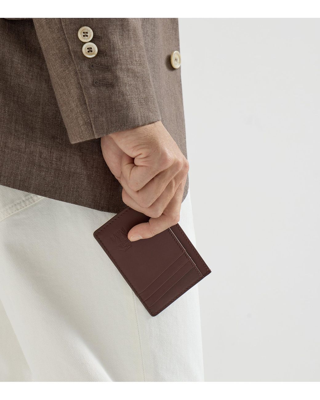 Brunello Cucinelli Brown Leather Card Holder for men
