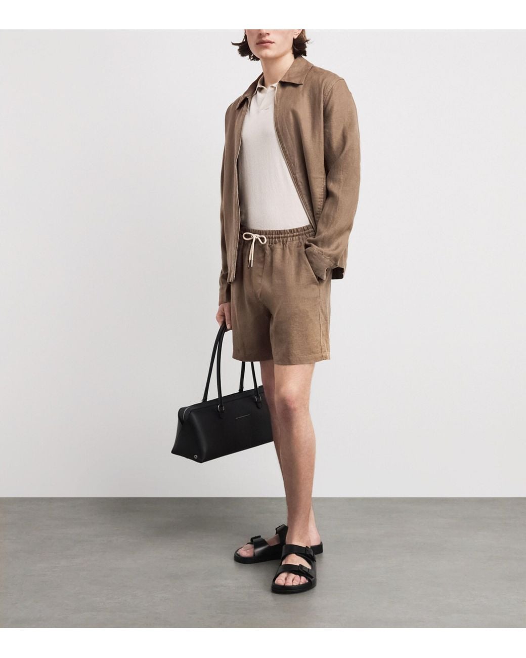 NN07 Brown Linen Drawstring Gregor Shorts for men