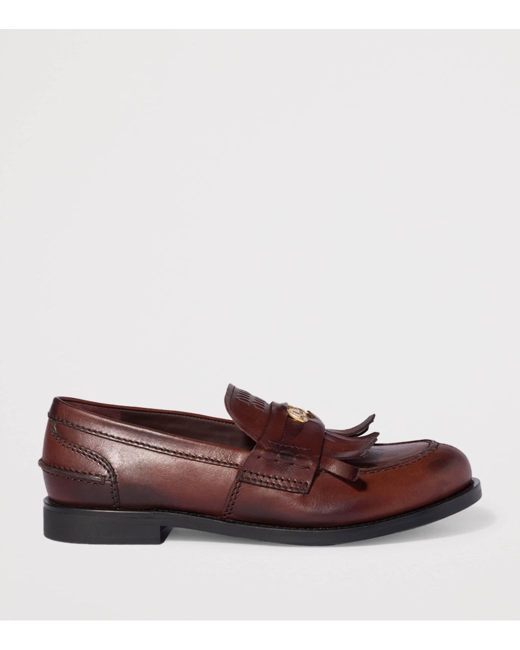 Miu Miu Brown Leather Coin Penny Loafers
