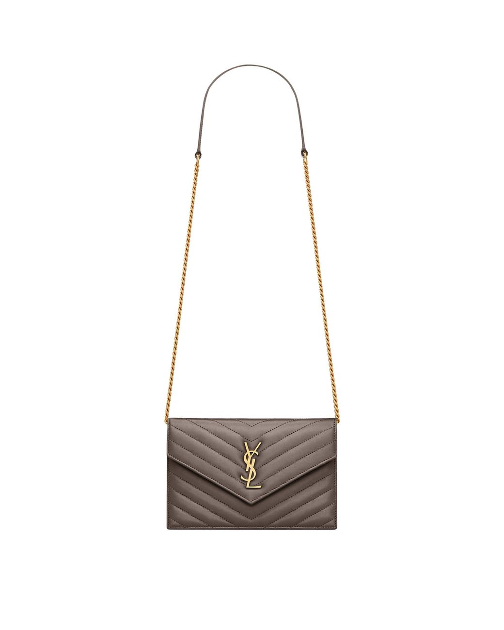 Saint Laurent White Leather Envelope Chain Wallet