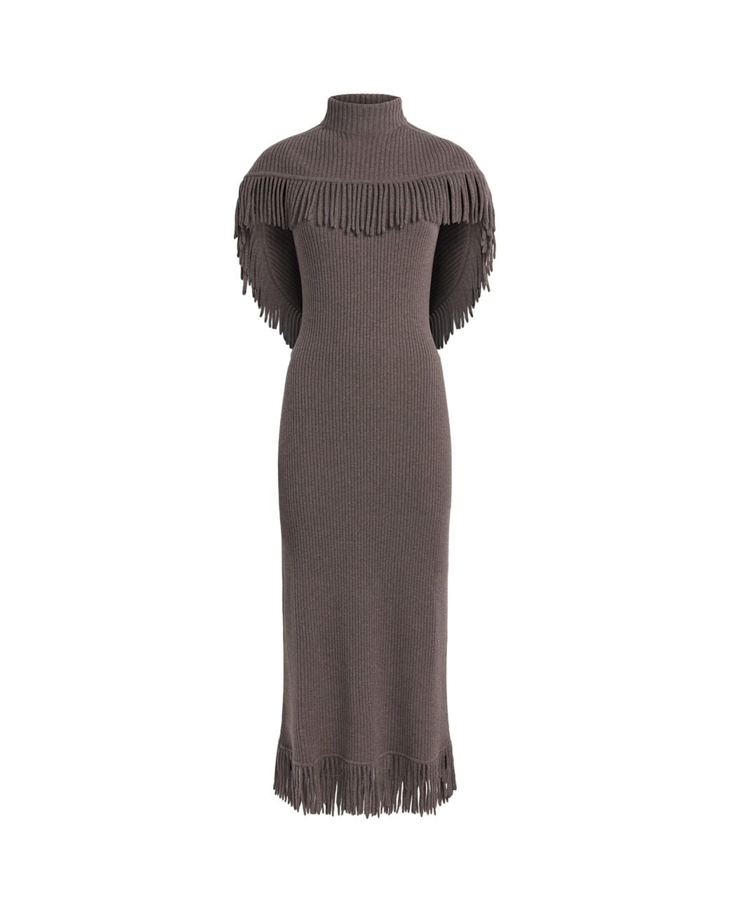 Jonathan Simkhai Brown Wool-Cashmere Cape Jordan Midi Dress