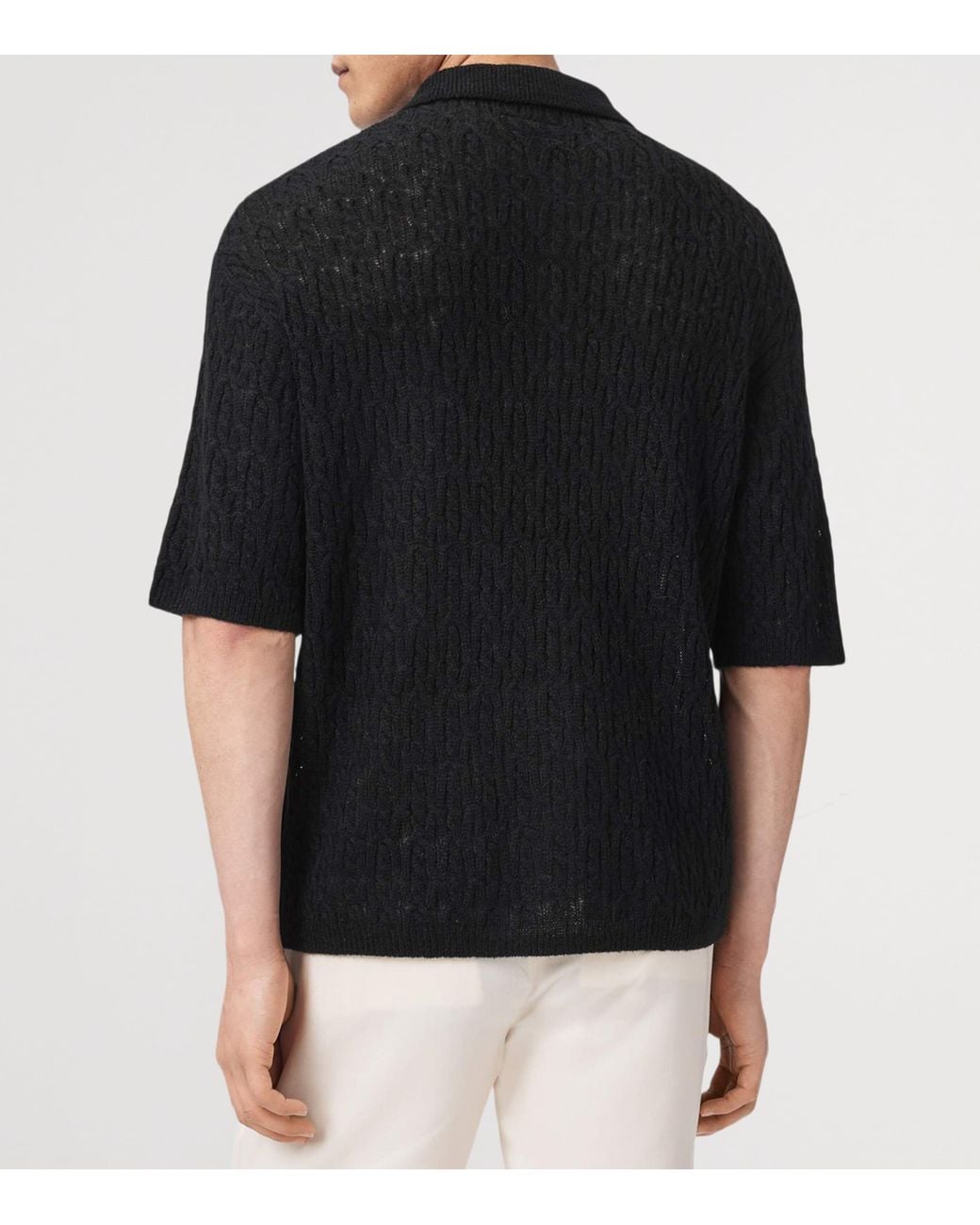 AllSaints Black Wool-Blend Cyclone Polo Shirt for men