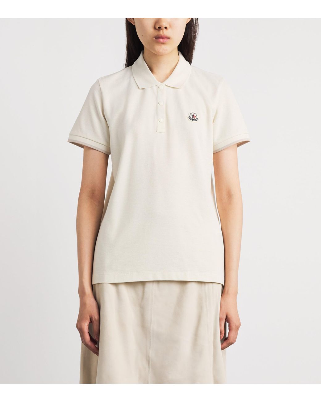Moncler White Cotton Logo Polo Shirt