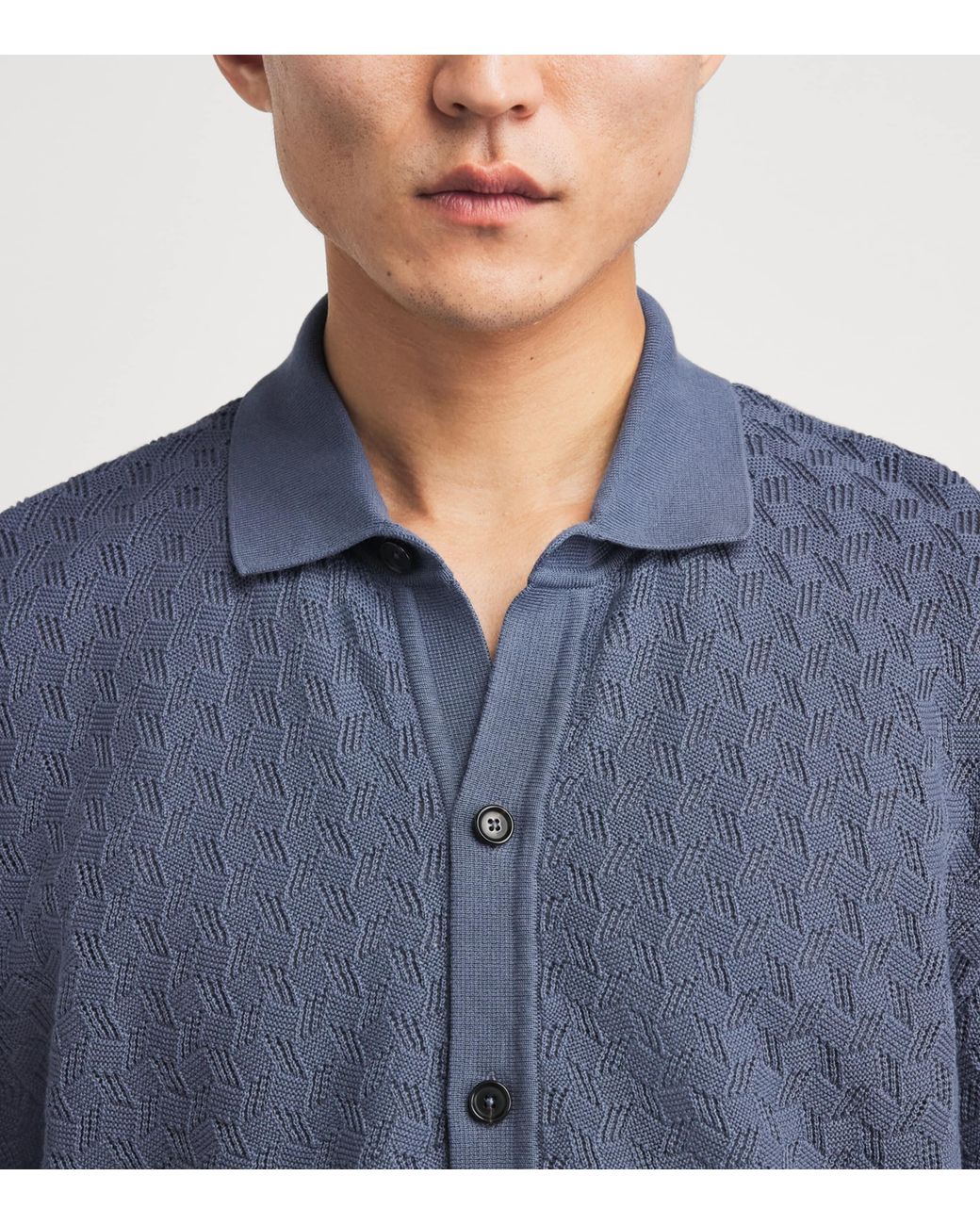 Boss Blue Pointelle-Knit Cardigan for men
