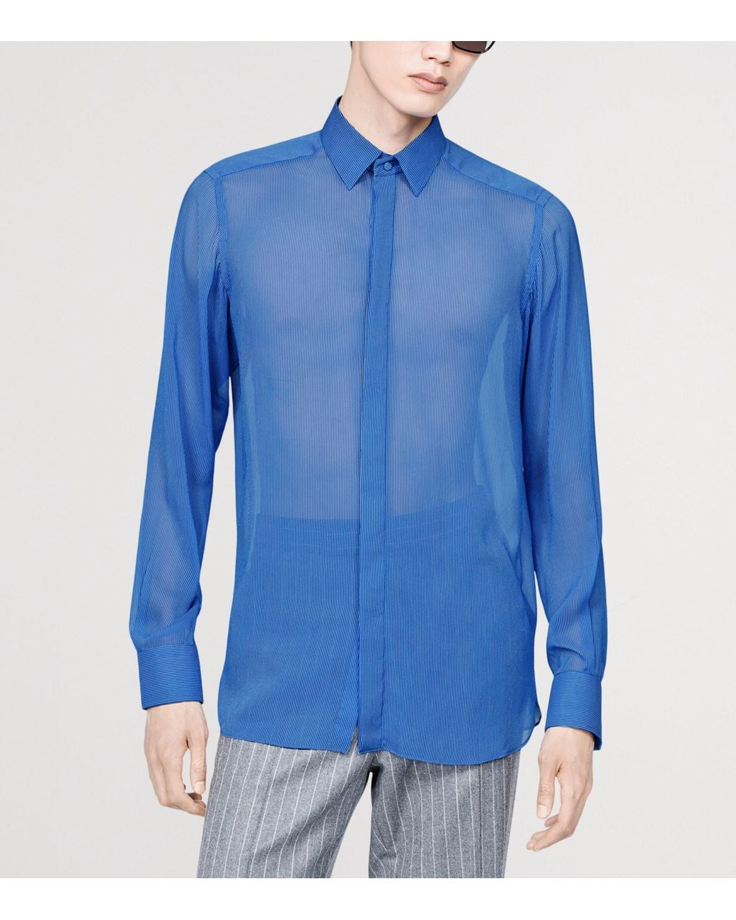 Tom Ford Blue Silk Micro-Stripe Shirt for men