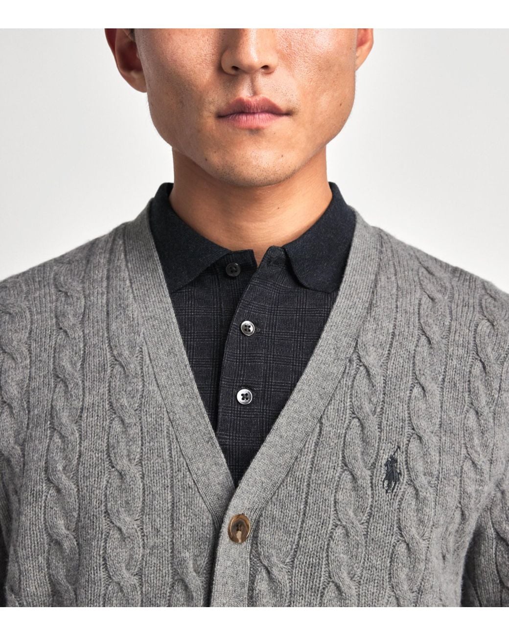 Polo Ralph Lauren Gray Wool-Cashmere Cable-Knit Cardigan for men