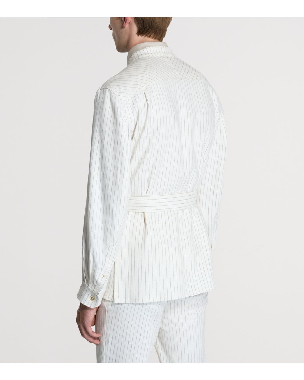 Dunhill White Linen Pinstripe Belted Blazer for men