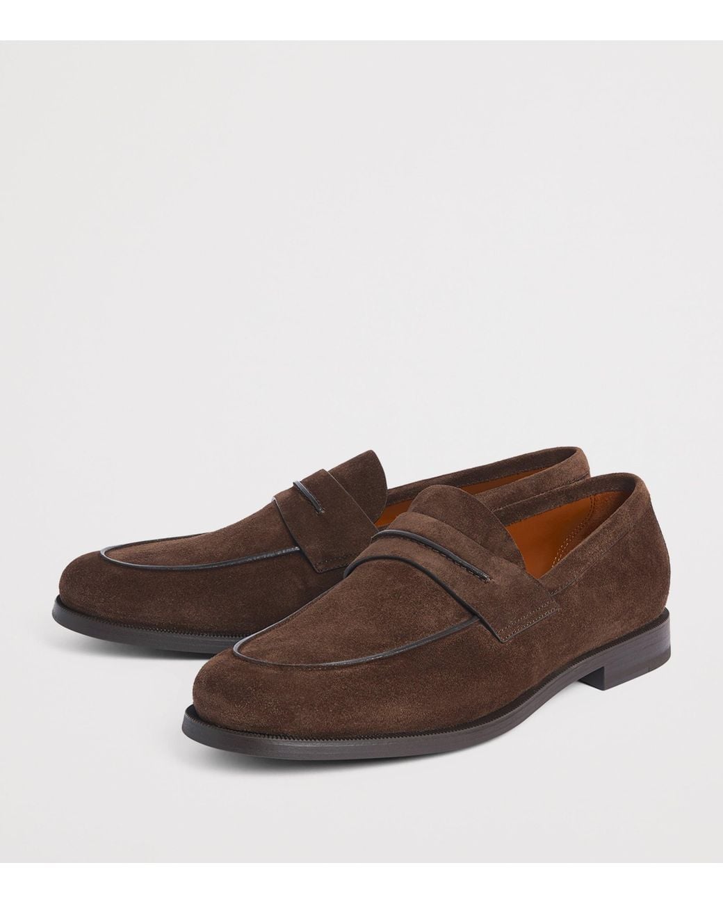 Zegna Brown Suede Penny Loafers