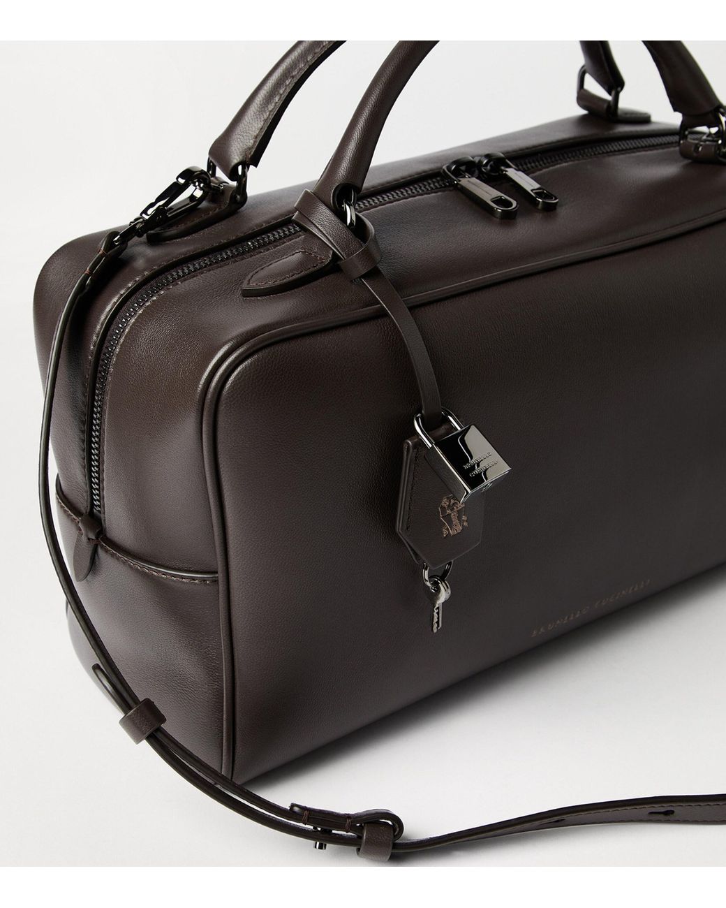 Brunello Cucinelli Brown Leather Explorer Boston Top-Handle Bag