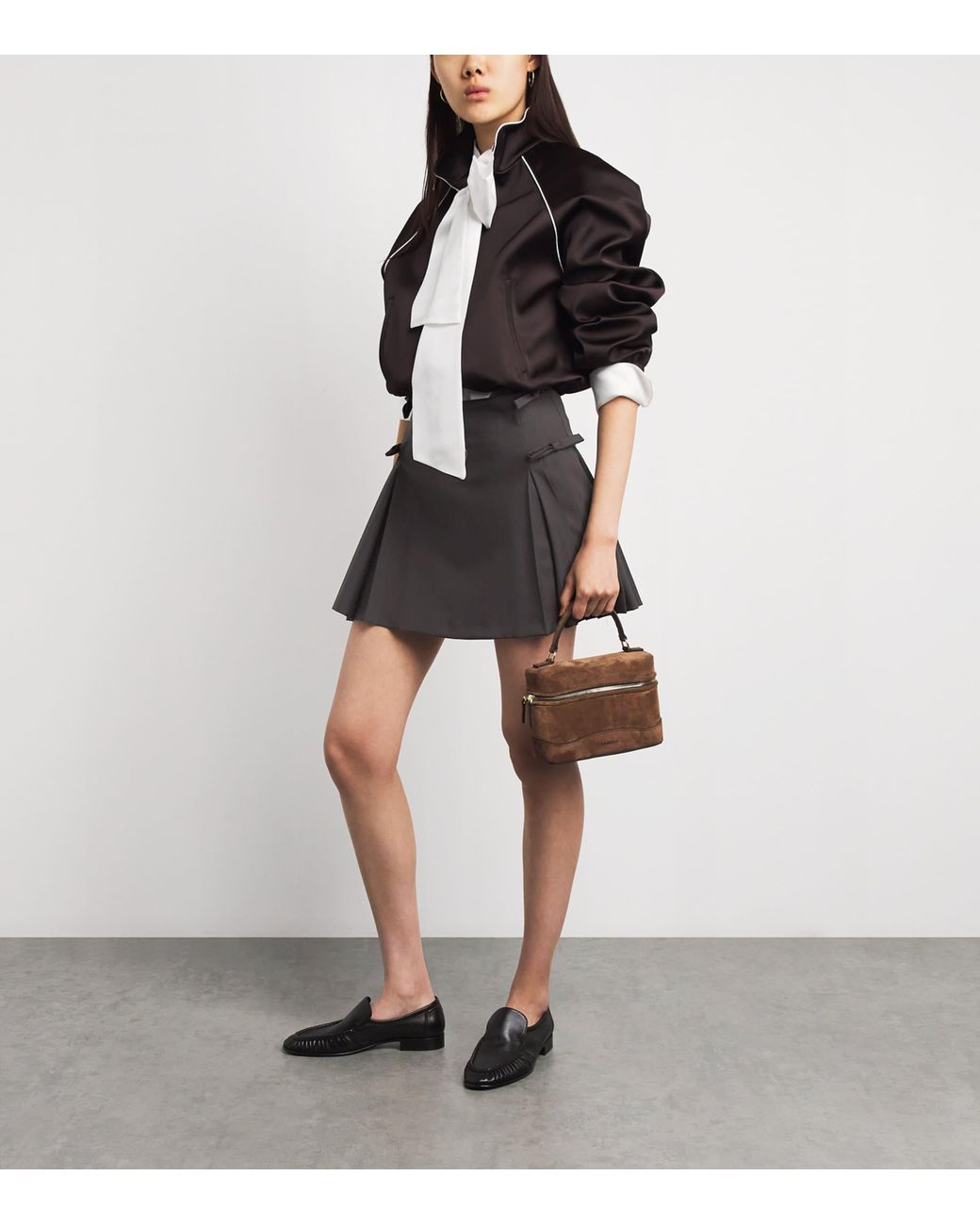 Sandro Gray Side-Bow Pleated Mini Skirt