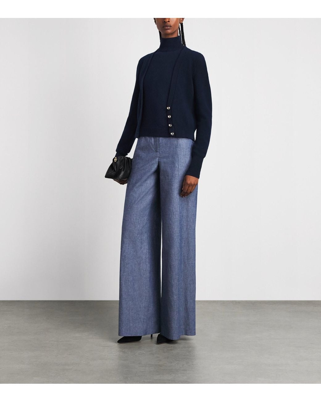Safiyaa Blue Wool-Cashmere Sleeveless High-Neck Sweater