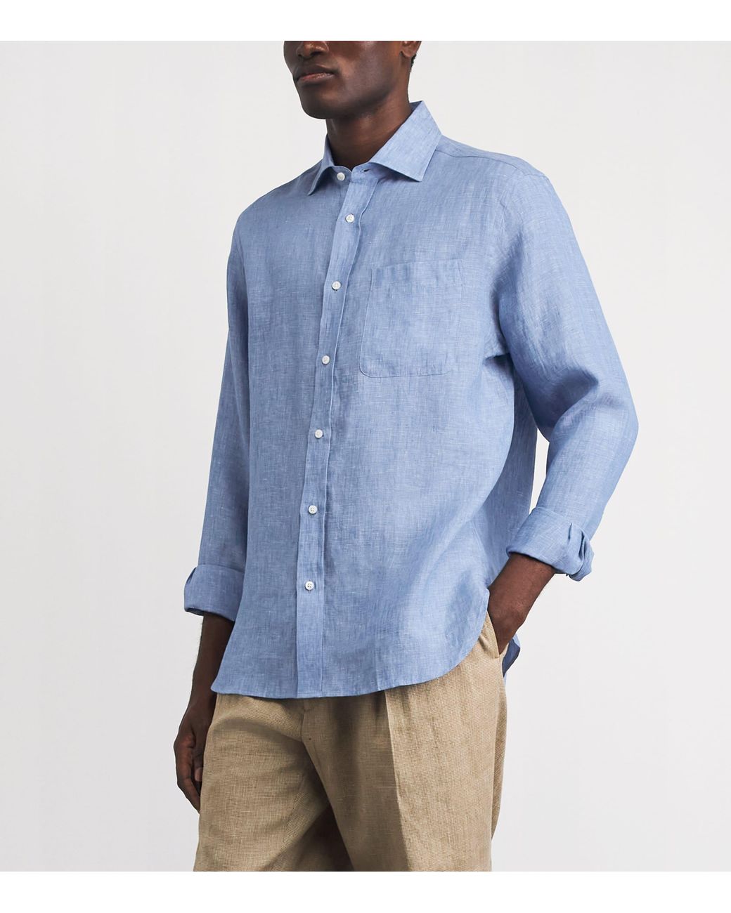 Ralph Lauren Blue Linen Chambray Shirt for men