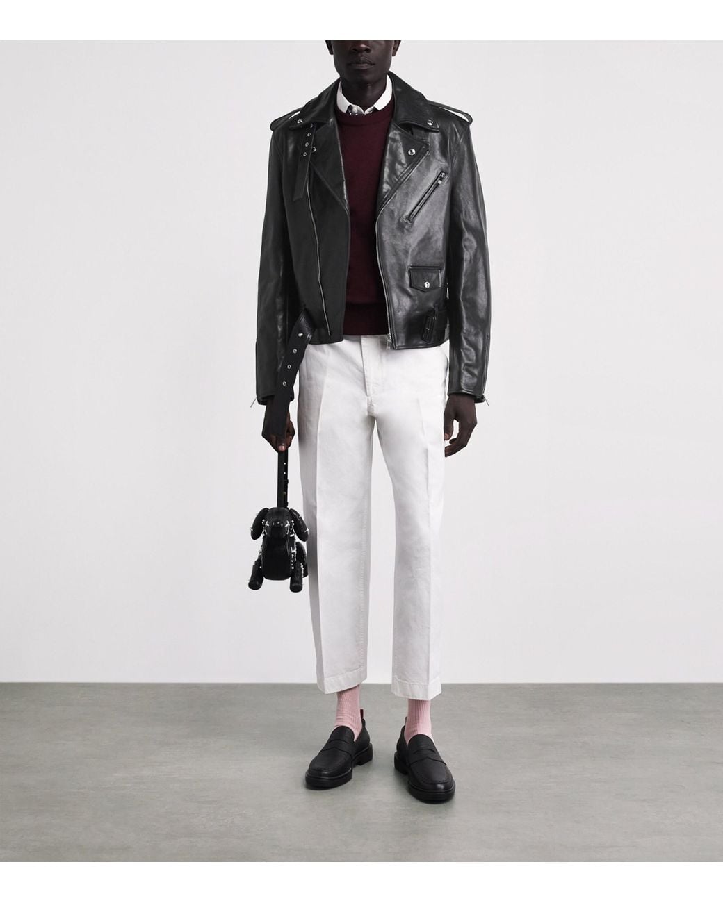 Thom Browne Black Moto Leather Jacket for men