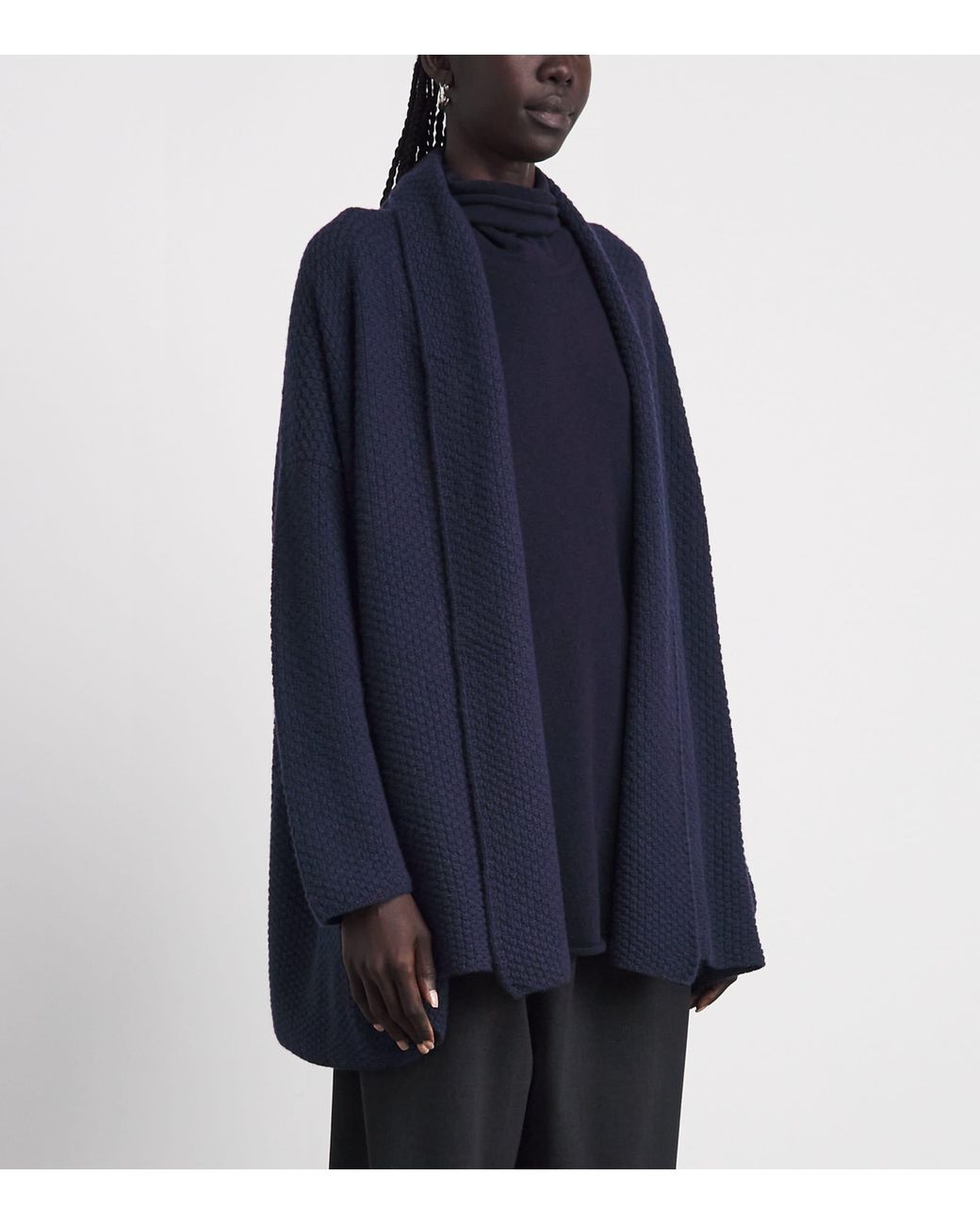 Eskandar Blue Cashmere Shawl Cardigan
