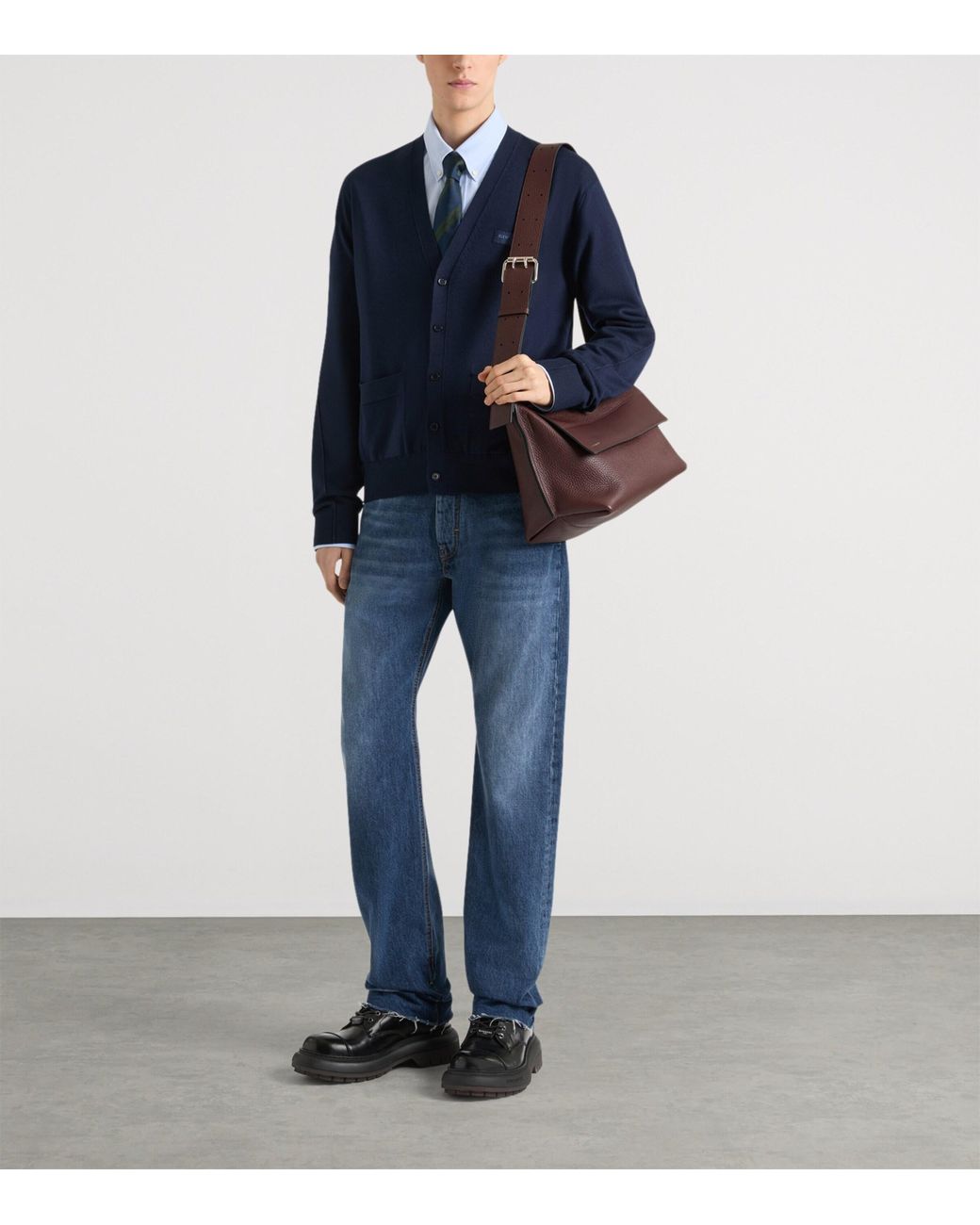 Givenchy Blue Wool Logo-Tab Cardigan for men