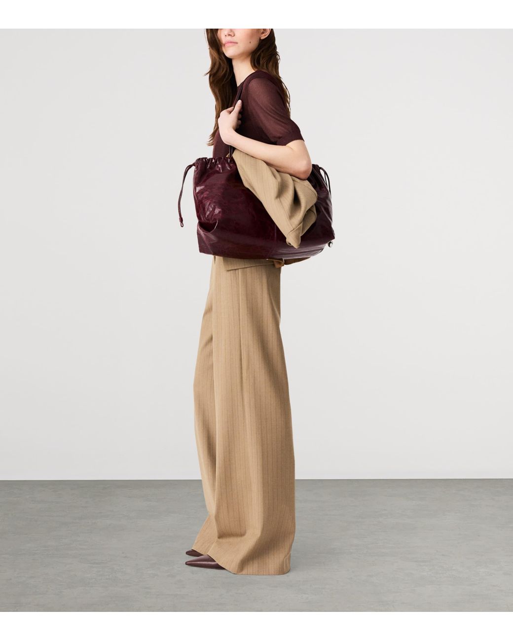 Maje Natural Wool-Blend Wide-Leg Trousers