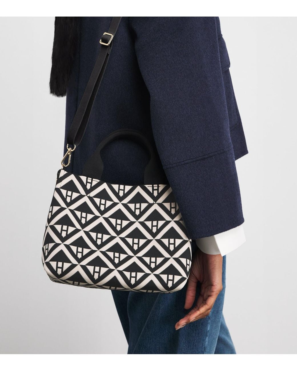 Harrods Black Small Geometric Tote Bag