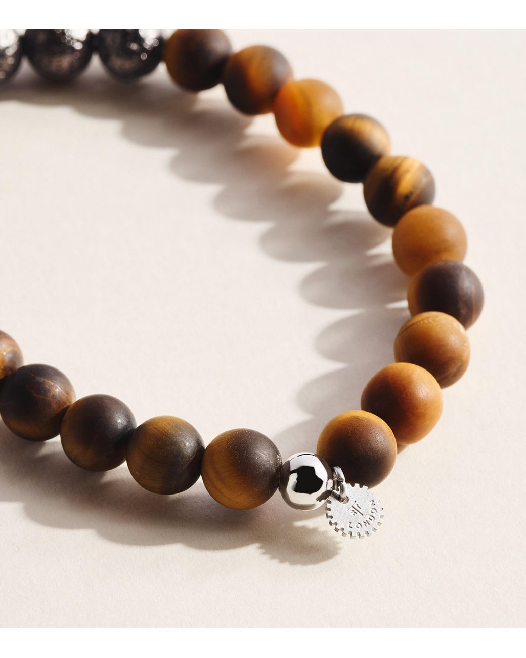 Tateossian Natural Tigers Eye Beaded Bracelet for men