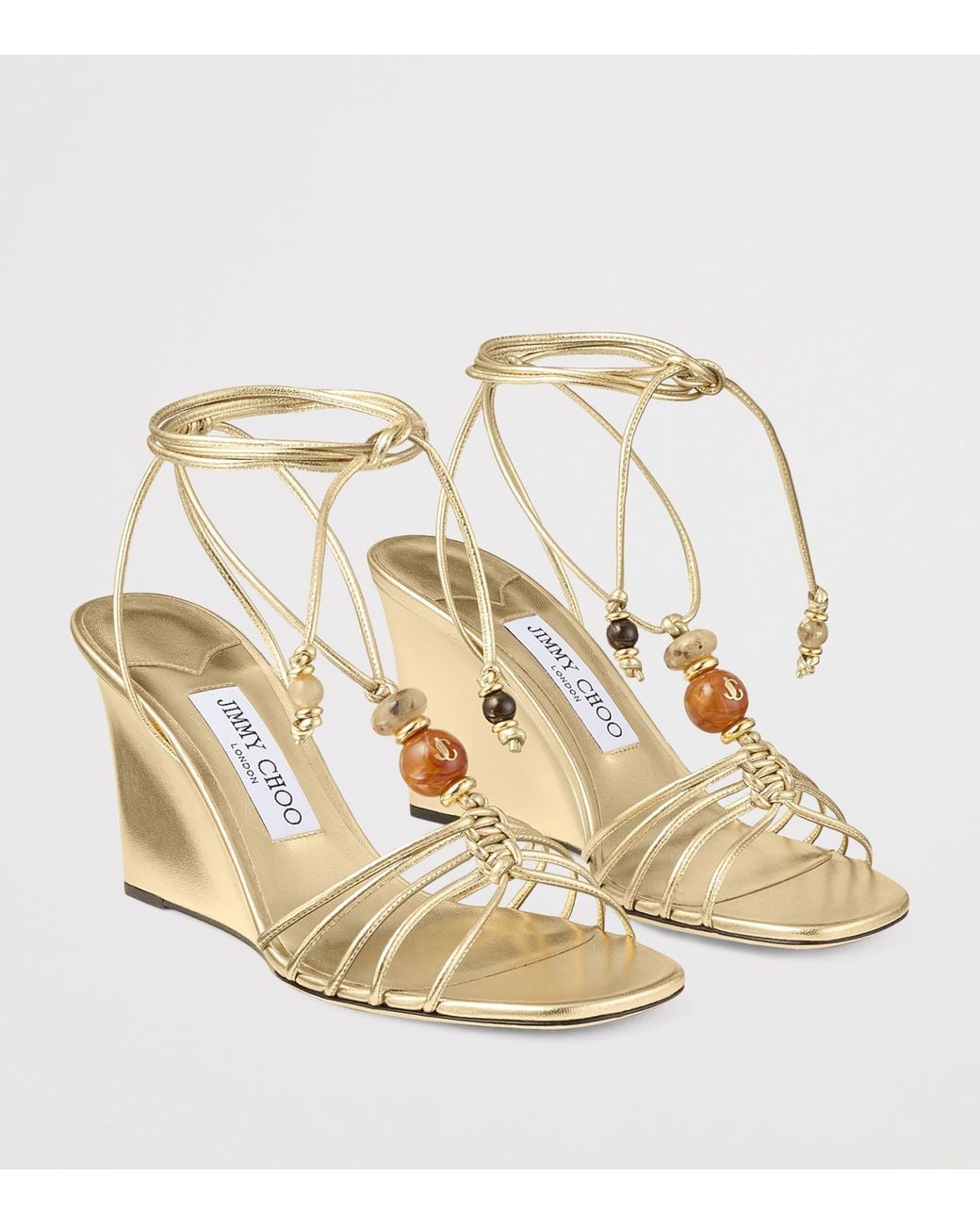 Jimmy Choo Lova 85 Metallic Leather Wedge Sandals