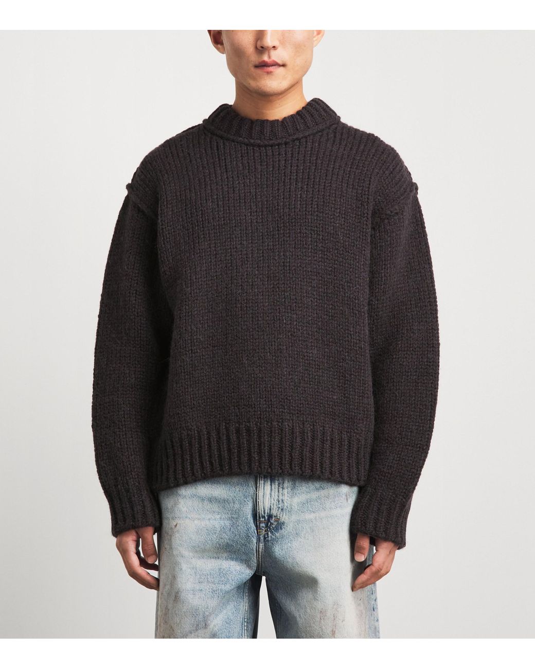 Our Legacy Black Merino Wool-Alpaca Mock Roundneck Sweater for men