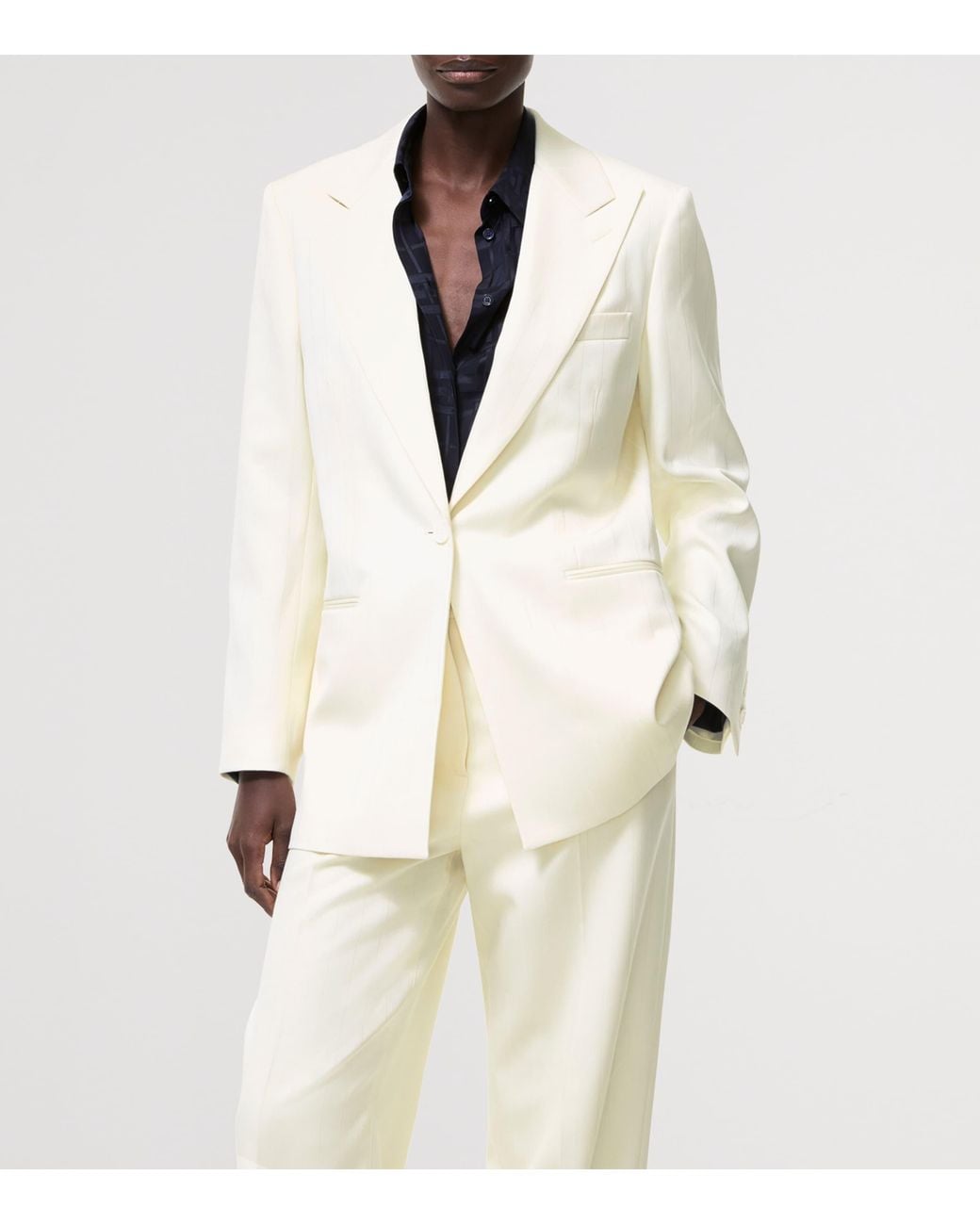 Burberry White Wool Grain De Poudre Pinstripe Jacket