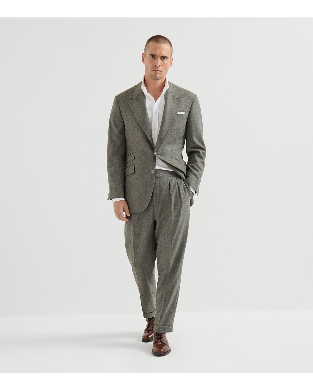 Brunello Cucinelli Gray Virgin Wool Flannel Two-Piece Suit for men