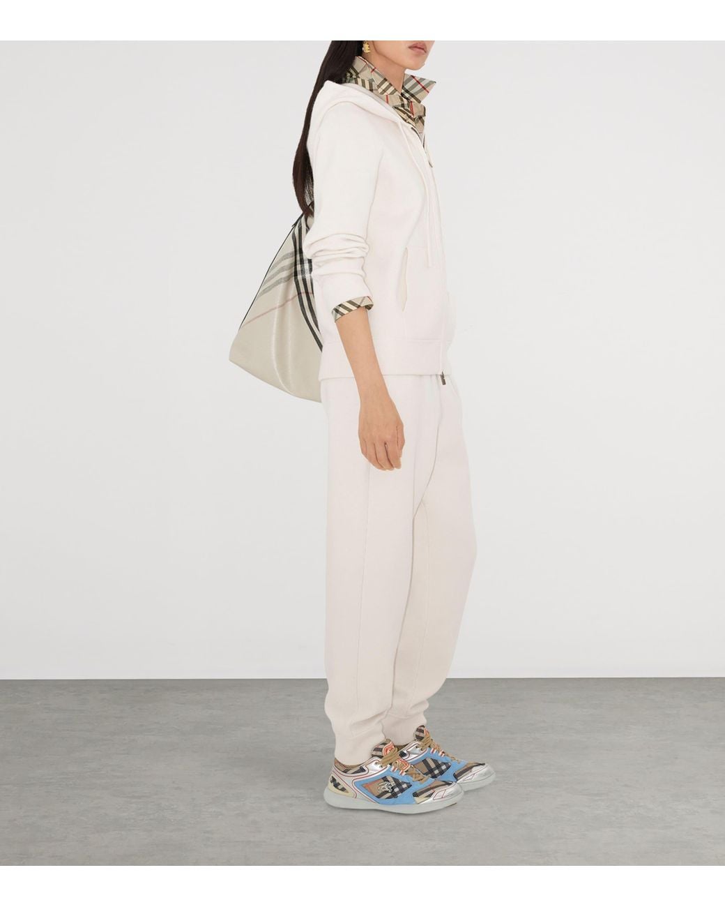 Burberry White Cashmere-Blend Zip-Up Hoodie
