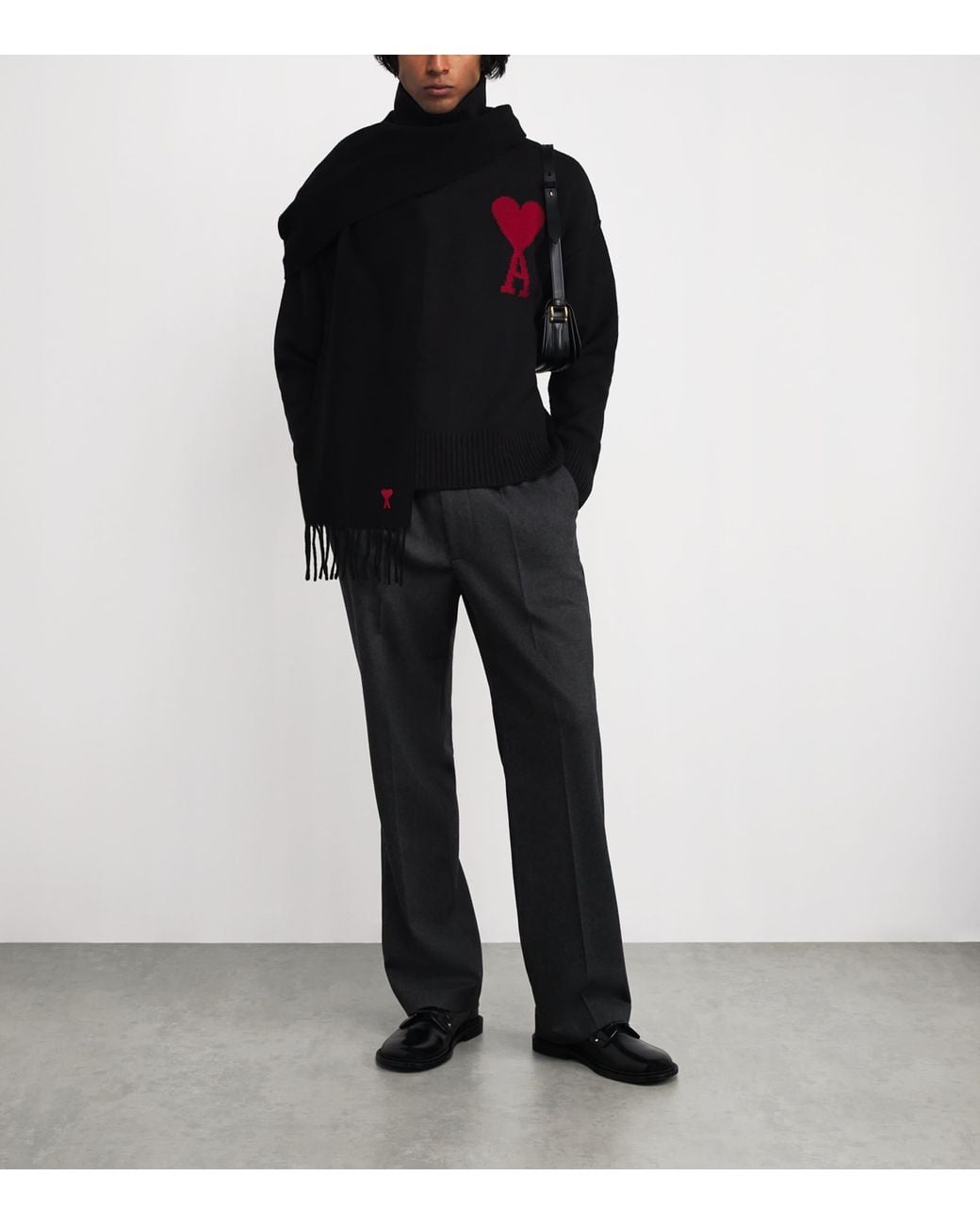 AMI Black Virgin Wool Ami De Coeur Rollneck Sweater for men