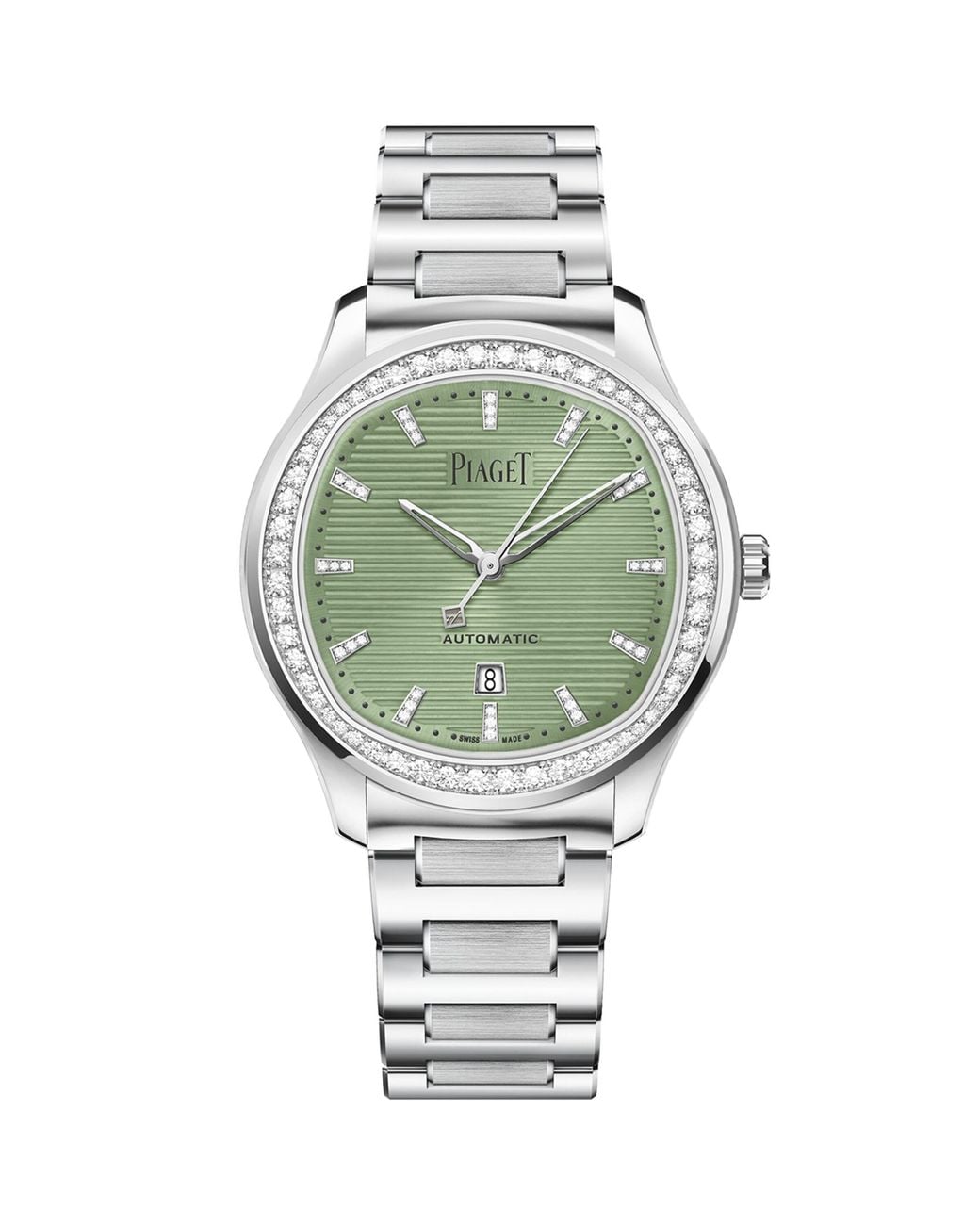 Piaget Gray Stainless Steel And Diamond Polo Date Watch