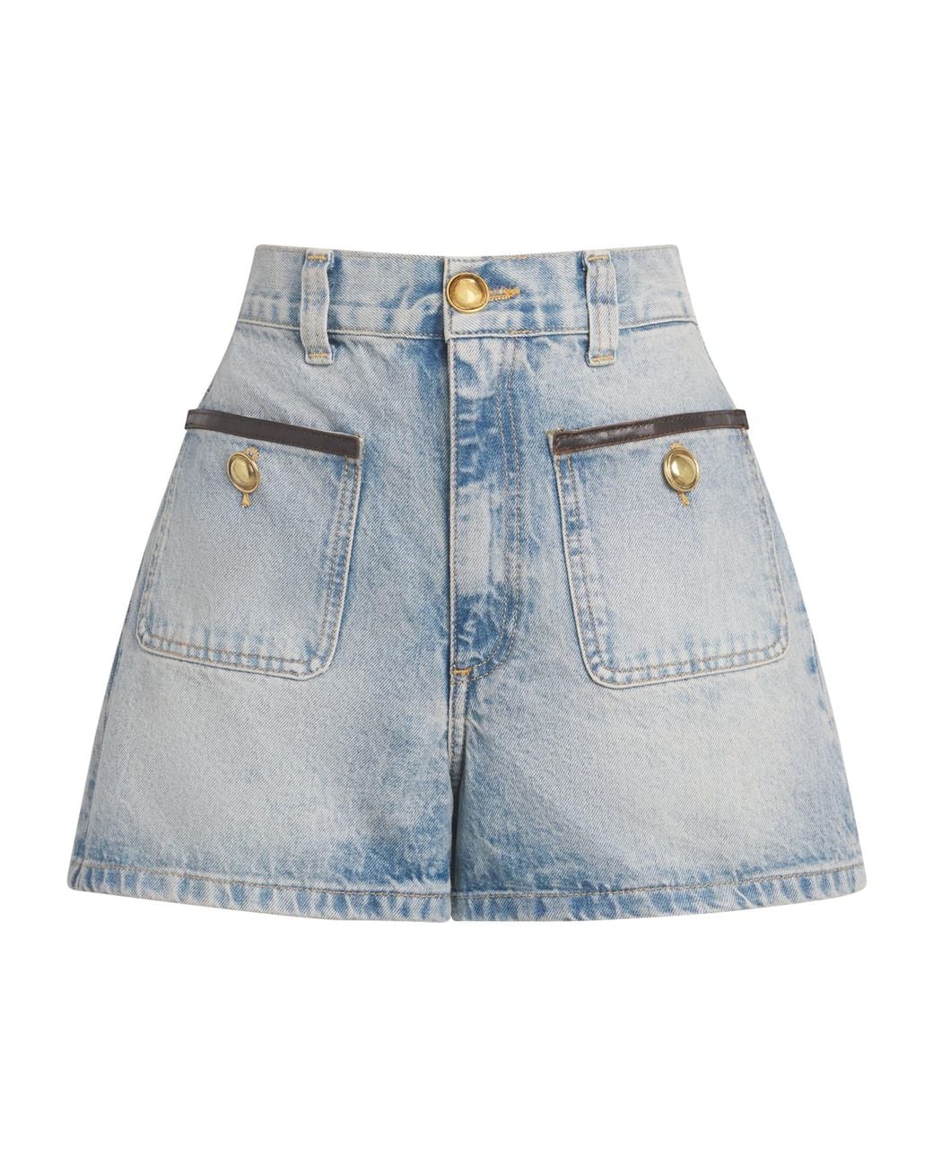 Sandro Blue Leather-Trim Denim Shorts