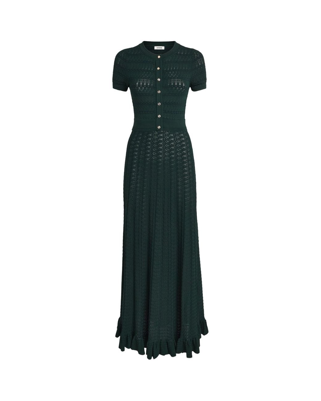 Sandro Green Pointelle-Knit Midi Dress
