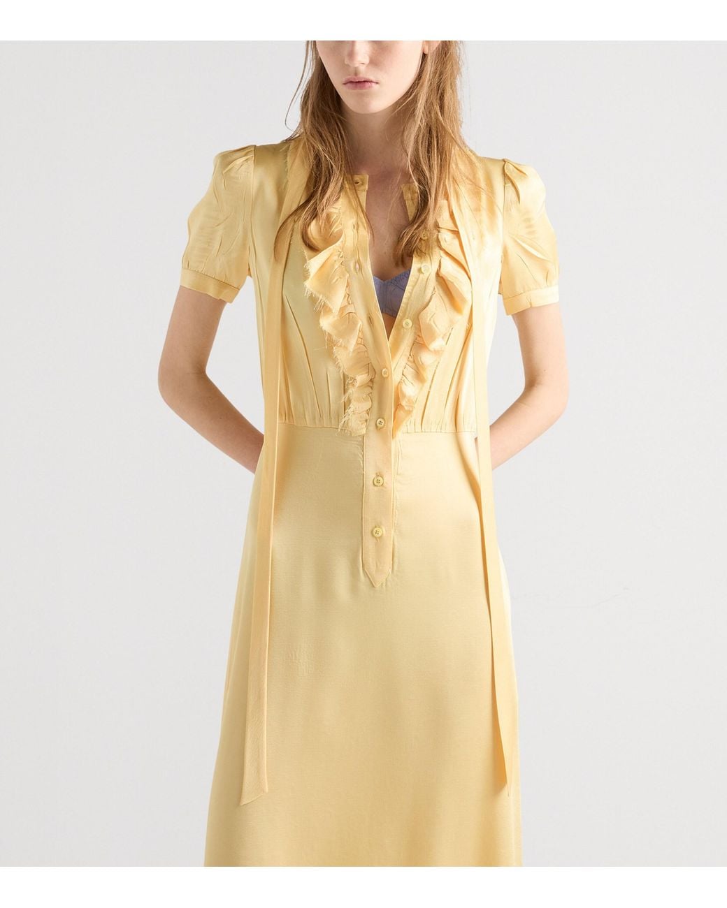 Prada Yellow Satin Crepe Midi Dress