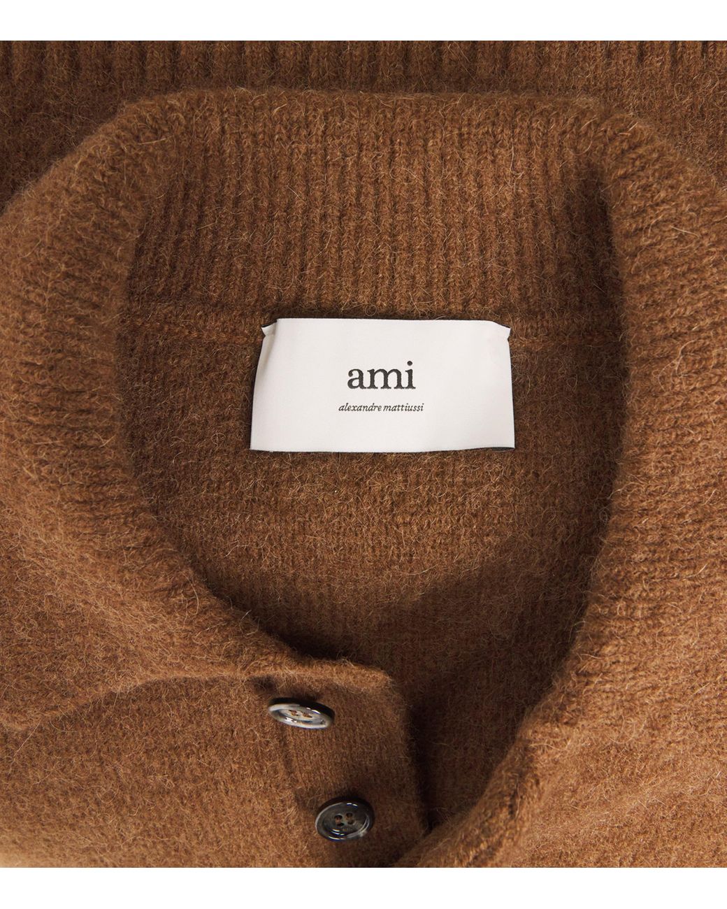 AMI Brown Alpaca-Blend Polo Sweater for men