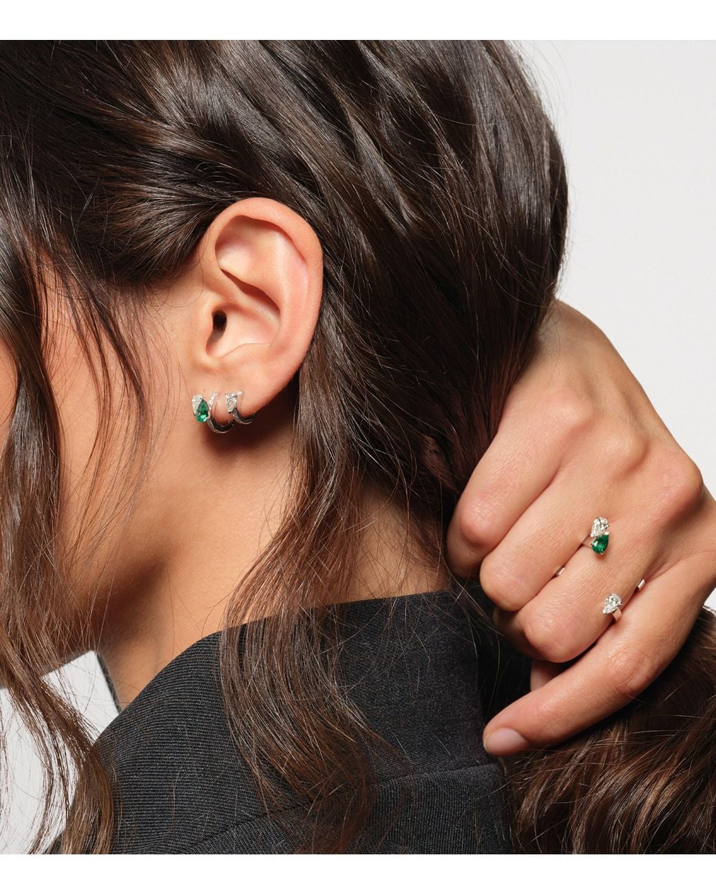 Repossi Metallic Diamond And Emerald Toi Et Moi Ring