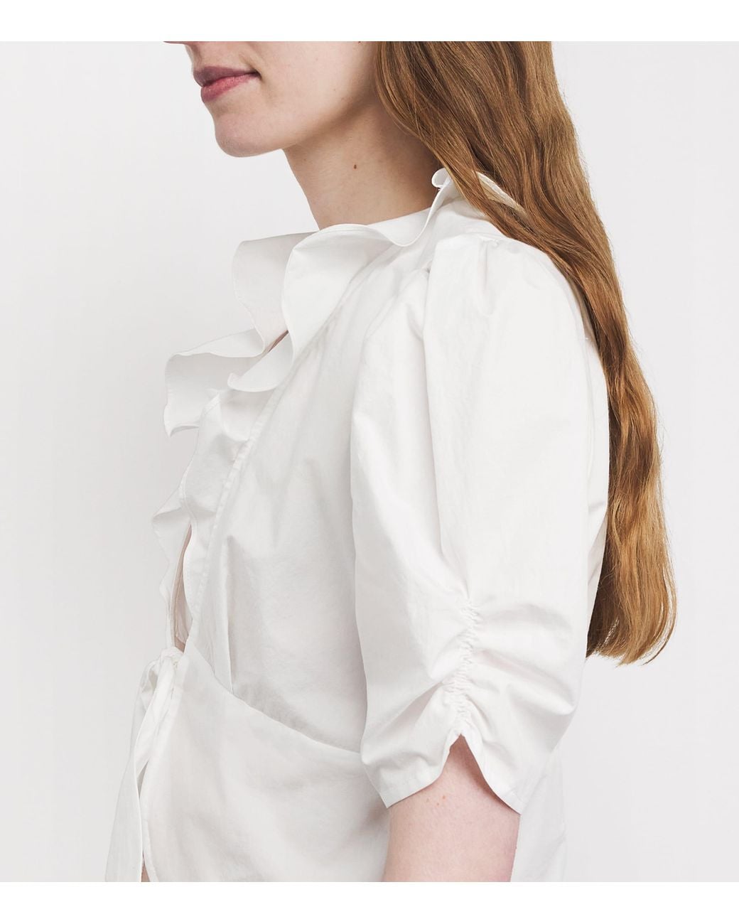Sandro White Cotton Ruffle Blouse