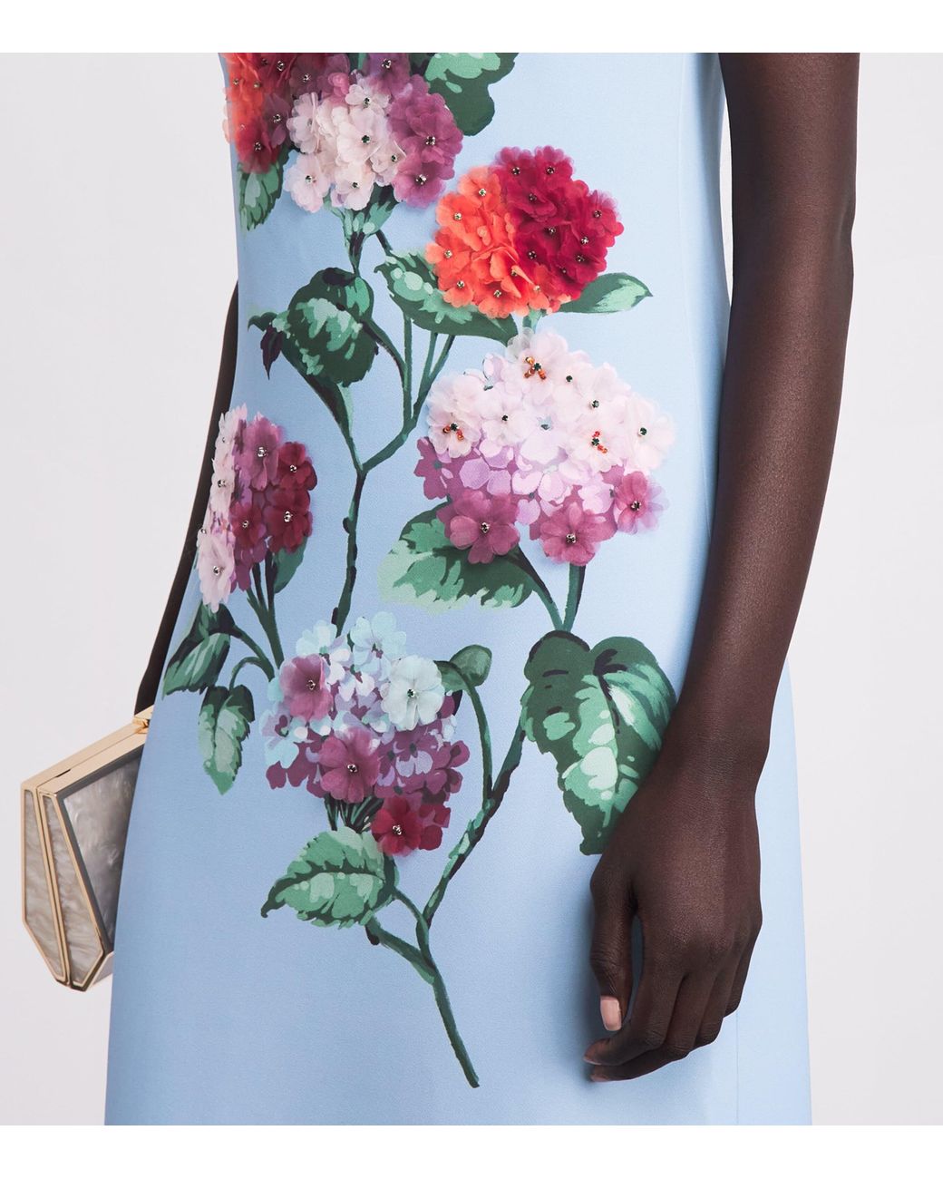 Carolina Herrera Blue Hydrangea Print Column Gown