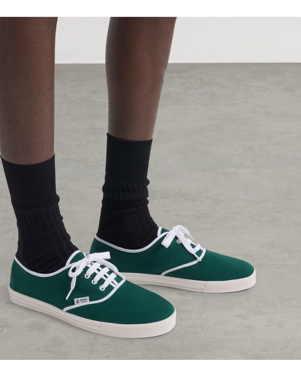 Prada Green Cotton Drill Low-Top Sneakers for men