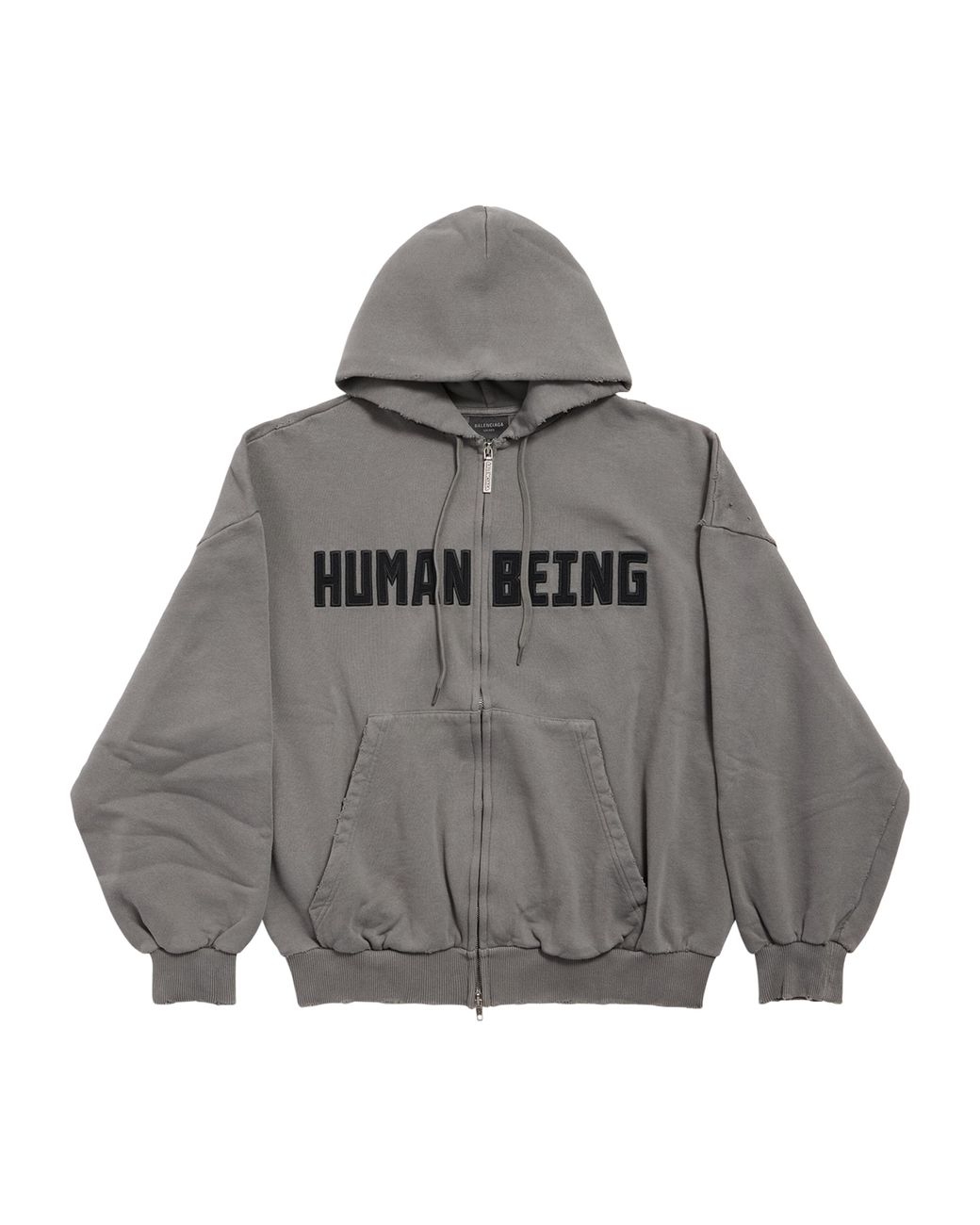 【BALENCIAGA】Human Being Shifted ジップアップ Hoodie Balenciaga Human Being Appliqué Shifted Zip-Up Hoodie in